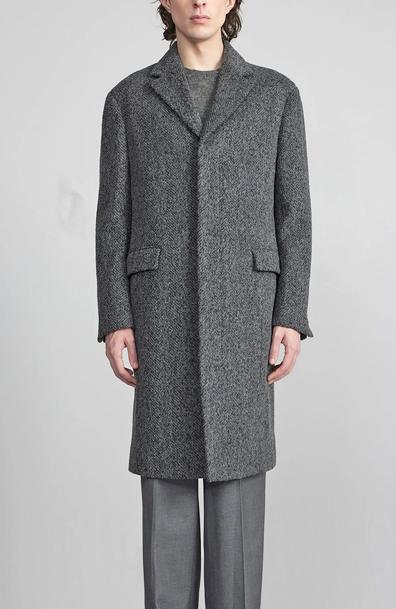 Mercer Alpaca & Cashmere Charcoal Herringbone Topcoat - Image 3